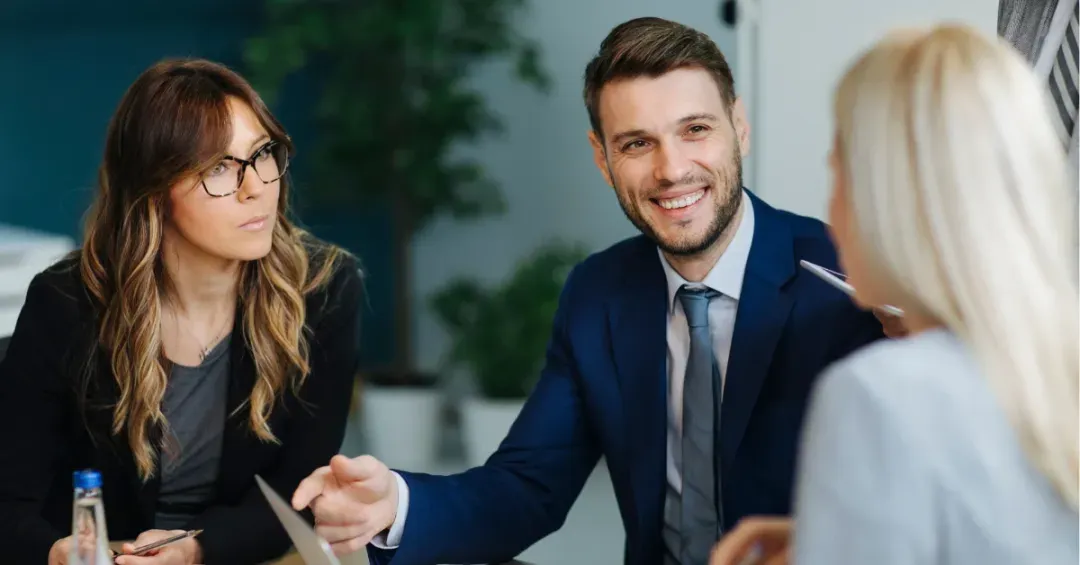 Professional business meeting discussing government audit services